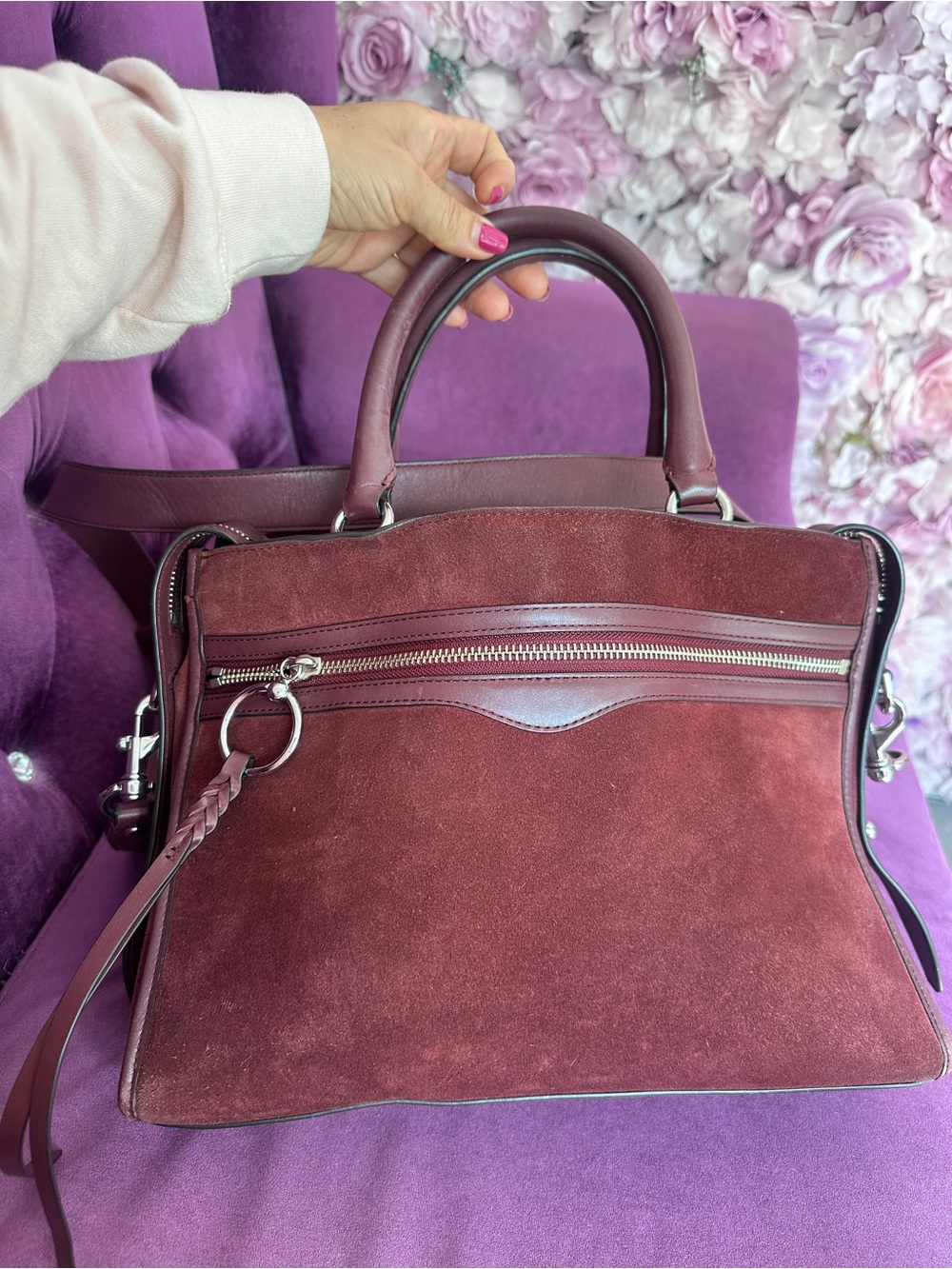 Rebecca Minkoff Bedford Burgundy Suede Satchel